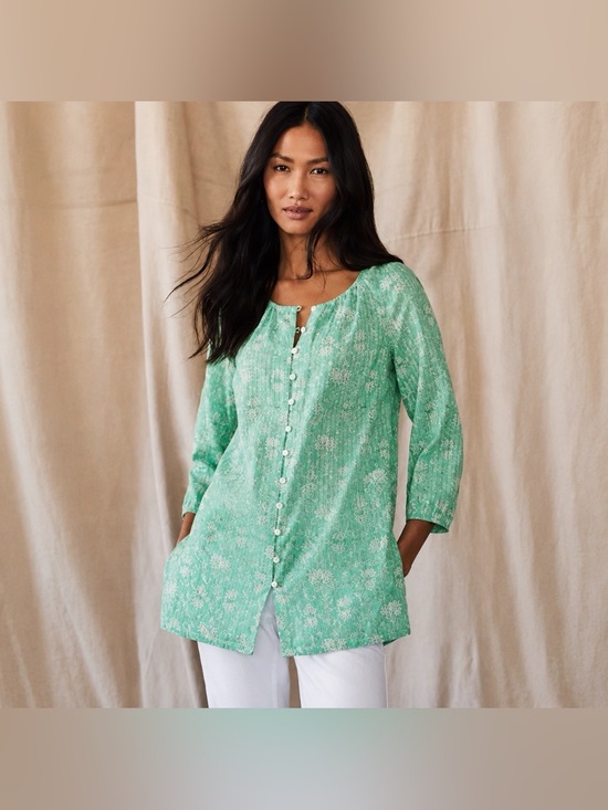 J. Jill Tops - J. Jill Pure Jill Shirt Women Medium Button Front Tunic Aqua Vines Indian Cotton